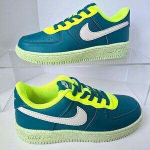 Nike Air Force 1 Kids Sneakers Teal Neon Volt White Size 1Y